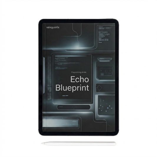 Digital tablet displaying 'Echo Blueprint' on a white background