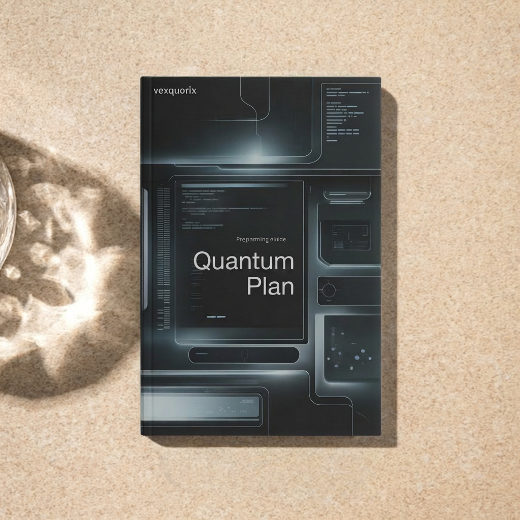 Book titled 'Quantum Plan' by vexquorix on a textured surface