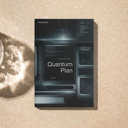 Book titled 'Quantum Plan' by vexquorix on a textured surface