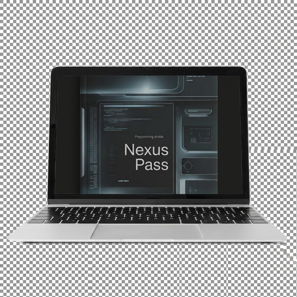 Laptop with 'Nexus Pass' displayed on a transparent background