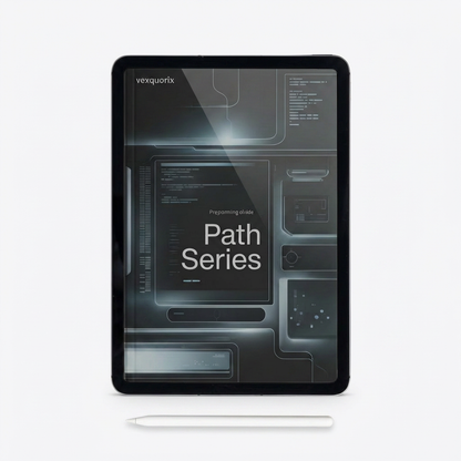 Tablet with 'vexquorix' branding and 'Path Series' text on a white background