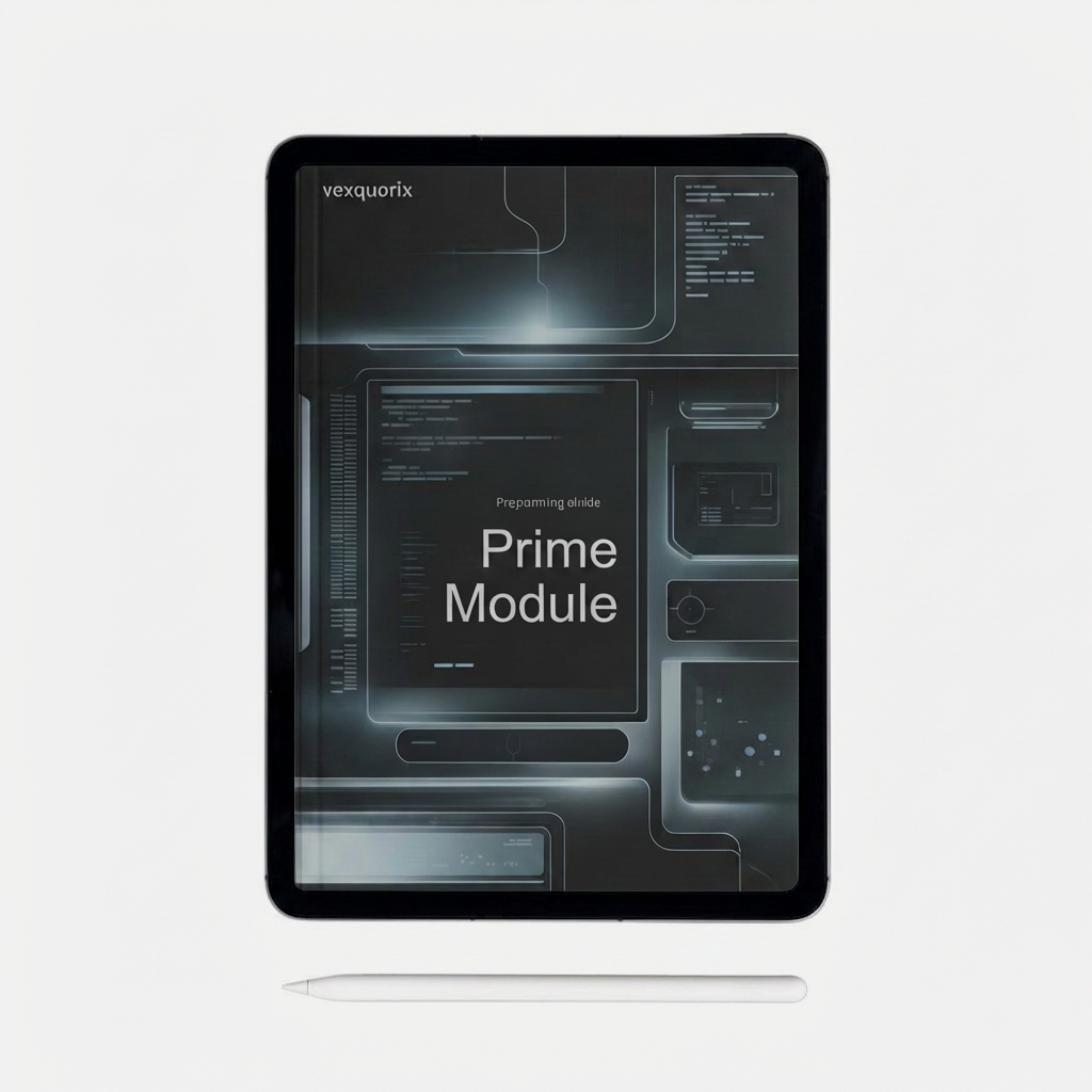 Tablet displaying a 'Prime Module' programming guide on a light gray background