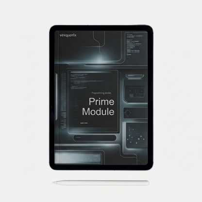 Tablet displaying a 'Prime Module' programming guide on a light gray background