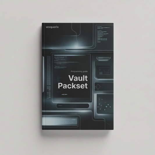 Book titled 'Vault Packset' by vexquorix on a gray background