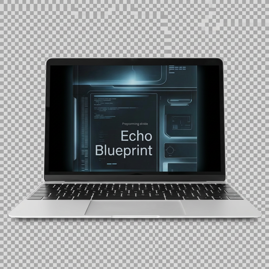 Laptop with text displayed on a transparent background