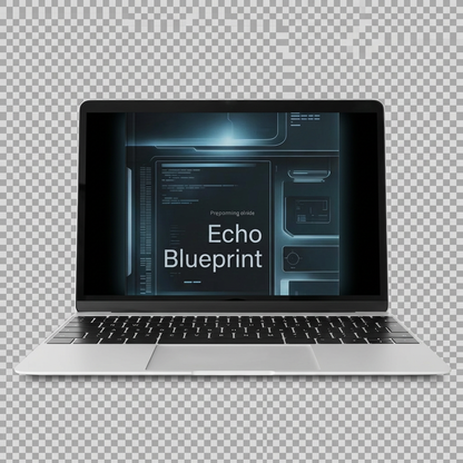 Laptop with text displayed on a transparent background