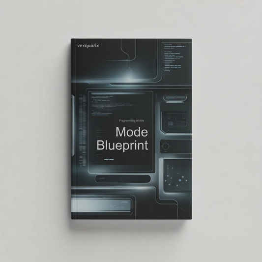 Book titled 'Mode Blueprint' by vexquorix on a light gray background
